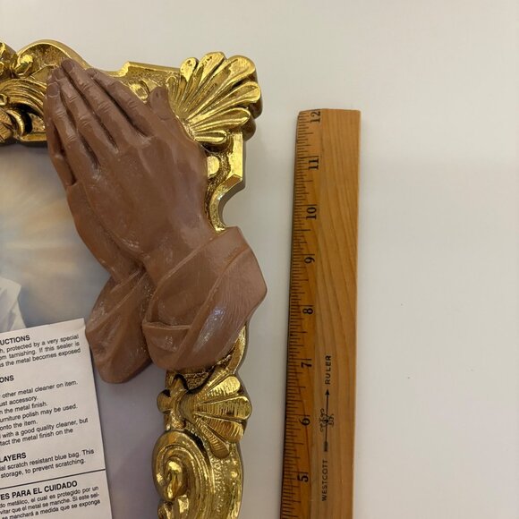 Jesus Resurrection Praying Hands Goldtone Ornate Frame Christian Wall Decor VTG - Picture 5 of 10